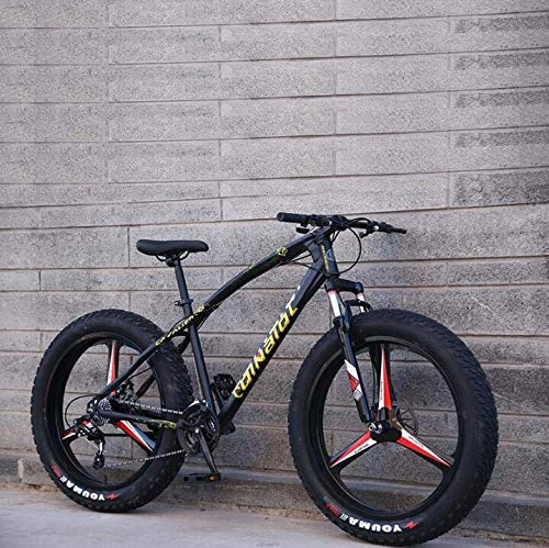 Fat Tyre Bike : GASLIKE Mountain Bike Bicycle for Adults, High Carbon Steel Frame, Dual Disc Brake And Front Full Suspension Fork, black, 26 inch 27 speed