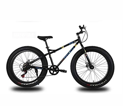 Fat Tyre Bike : GASLIKE Mountain Bike for Adults, Dual Disc Brake Fat Tire Mountain Trail Bicycle, Hardtail Mountain Bike, High-Carbon Steel Frame, 26 Inch Wheels, Black, 24 speed