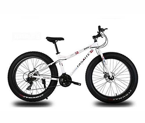 Fat Tyre Bike : GASLIKE Mountain Bike for Adults, Dual Disc Brake Fat Tire Mountain Trail Bicycle, Hardtail Mountain Bike, High-Carbon Steel Frame, 26 Inch Wheels, White, 27 speed