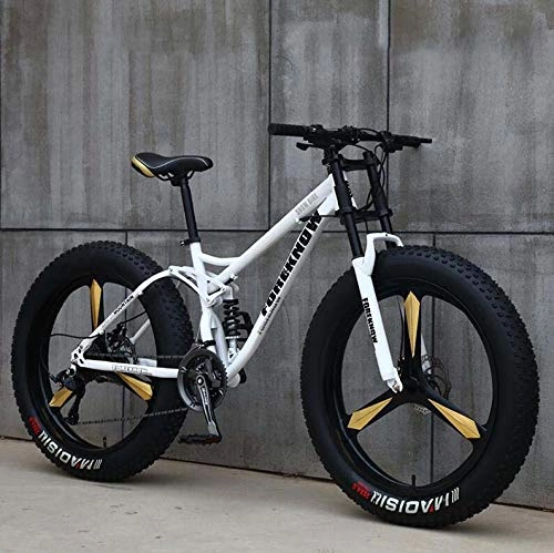 Fat Tyre Bike : GASLIKE Mountain Bike for Mens And Women, High Carbon Steel Frame, Mechanical Disc Brake, 26-Inch Aluminum Alloy Wheels, white, 27 speed