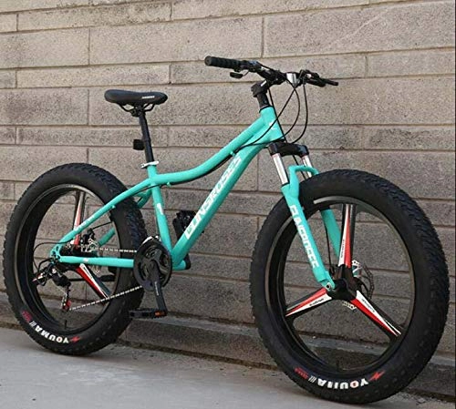 Fat Tyre Bike : GASLIKE Mountain Bike, Hard-Tail Mountain Bicycle, High Carbon Steel Frame, Dual Disc Brake And Front Suspension Fork, 26 Inch Wheels, green, 27 speed