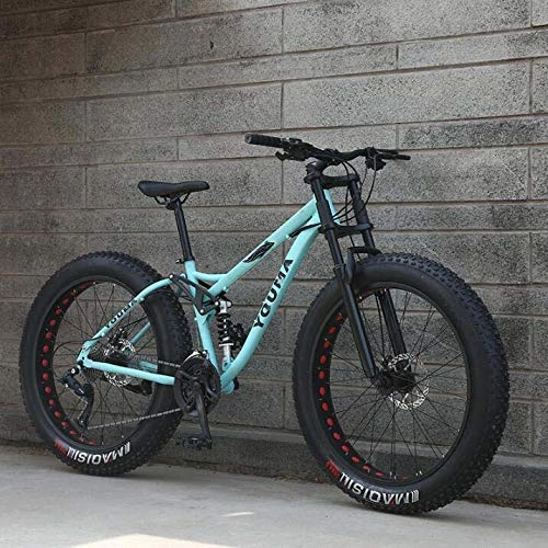 Fat Tyre Bike : GASLIKE Mountain Bikes Dual Full Suspension for Adults, High Carbon Steel Soft Tail Frame, Deceleration Spring Front Fork, Mechanical Disc Brake, 26 Inch Wheel, Blue, 27 speed