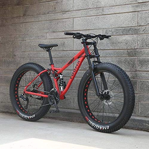 Fat Tyre Bike : GASLIKE Mountain Bikes Dual Full Suspension for Adults, High Carbon Steel Soft Tail Frame, Deceleration Spring Front Fork, Mechanical Disc Brake, 26 Inch Wheel, red, 27 speed