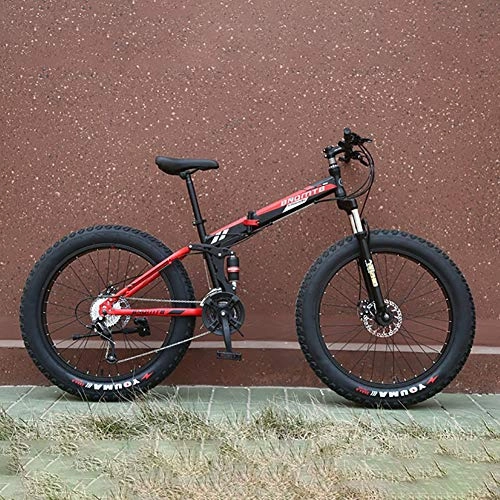 Fat Tyre Bike : GAYBJ 24 / 26 inch Mountain Bikes 7 / 21 / 24 / 27 / 30 Speed Bicycle Adult Fat Tire Mountain Trail Bike High-carbon Steel Frame Dual Full Suspension Dual Disc Brake, A, 24 inch 7 speed