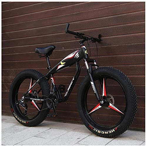 Fat Tyre Bike : Giow 26 Inch Hardtail Mountain Bike, Adult Fat Tire Mountain Bicycle, Mechanical Disc Brakes, Front Suspension Men Womens Bikes, Black 3 Spokes, 27 Speed
