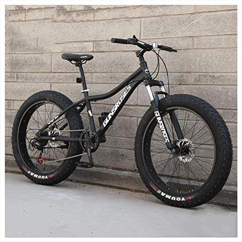 Fat Tyre Bike : giyiohok 26 Inch Hardtail Mountain Bike Fat Tire Mountain Trail Bike for Adults Men Women Mechanical Disc Brakes Mountain Bicycle with Front Suspension-24 Speed_Black Spoke
