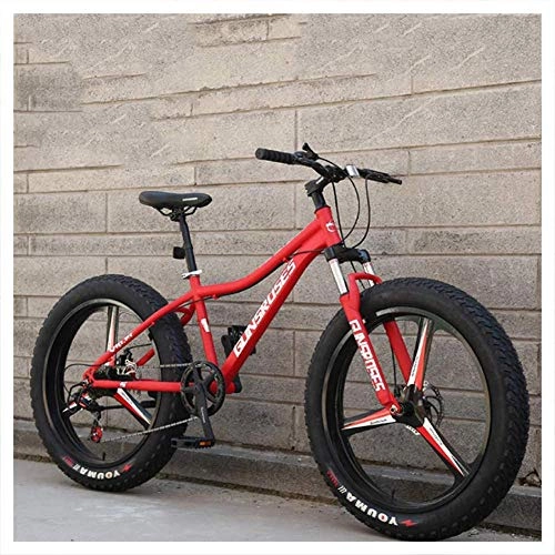 Fat Tyre Bike : giyiohok 26 Inch Hardtail Mountain Bike Fat Tire Mountain Trail Bike for Adults Men Women Mechanical Disc Brakes Mountain Bicycle with Front Suspension-7 Speed_3 Spoke Red