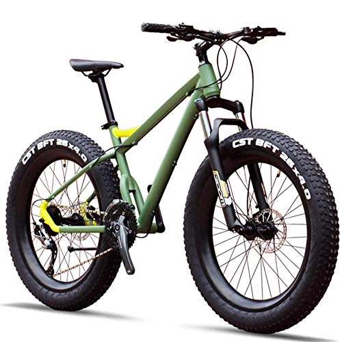 Fat Tyre Bike : giyiohok 26 Inch Hardtail Mountain Bike with Fat Tire for Adults Men and Women Front Suspension Anti-Slip Mountain Trail Bike 27-Speed Hydraulic Disc Brake-Green