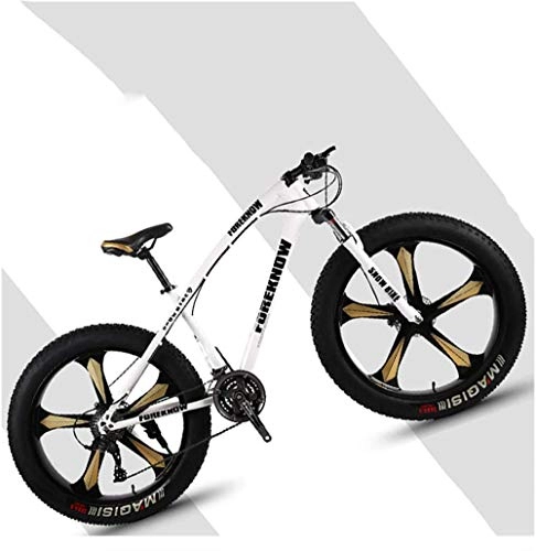 Fat Tyre Bike : giyiohok 26 Inch Hardtail Mountain Bikes with Fat Tire for Adults Men Women Mountain Trail Bike with Front Suspension Disc Brakes High-Carbon Steel Mountain-21 Speed_White 5 Spoke