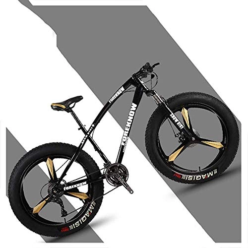 Fat Tyre Bike : giyiohok 26 Inch Hardtail Mountain Bikes with Fat Tire for Adults Men Women Mountain Trail Bike with Front Suspension Disc Brakes High-Carbon Steel Mountain-27 Speed_Black 3 Spoke