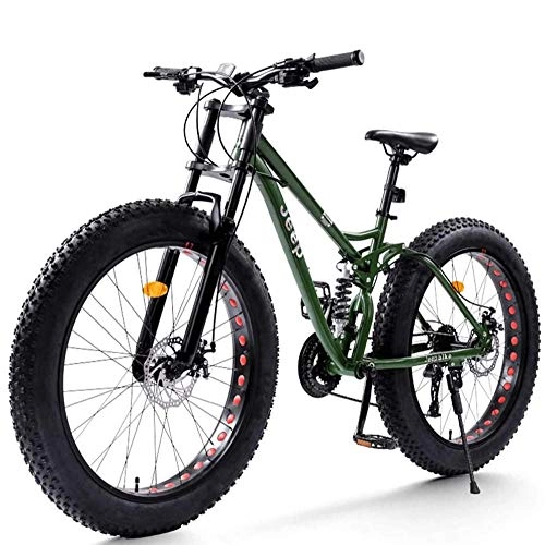Fat Tyre Bike : giyiohok 26 Inch Mountain Bikes with Dual-Suspension for Adults Men Women Fat Tire Anti-Slip Mechanical Disc Brakes Mountain Bicycle All Terrain High-carbon-21 Speed_Green