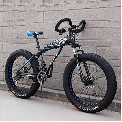 Fat Tyre Bike : giyiohok Hardtail Fat Tire Mountain Bike for Adults Men Women Mountain Trail Bike with Dual Disc Brake High-carbon Steel Front Suspension All Terrain Mountain-24 Inch 24 Speed_Black Blue