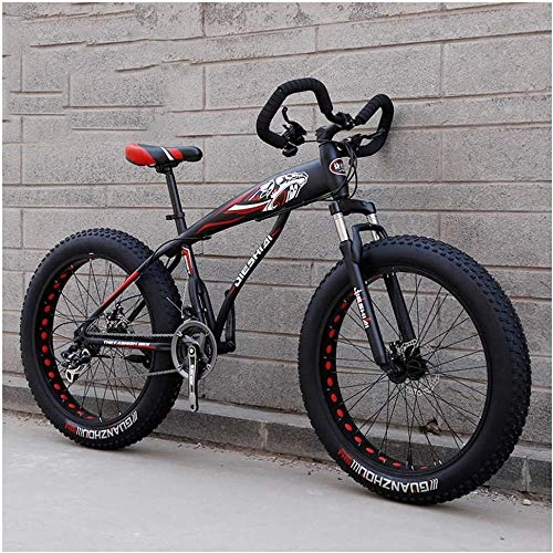 Fat Tyre Bike : giyiohok Hardtail Fat Tire Mountain Bike for Adults Men Women Mountain Trail Bike with Dual Disc Brake High-carbon Steel Front Suspension All Terrain Mountain-24 Inch 7 Speed_Black Red