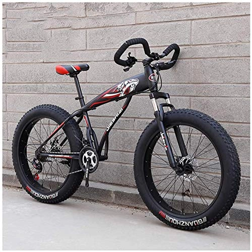 Fat Tyre Bike : giyiohok Hardtail Fat Tire Mountain Bike for Adults Men Women Mountain Trail Bike with Dual Disc Brake High-carbon Steel Front Suspension All Terrain Mountain-26 Inch 24 Speed_Black Red