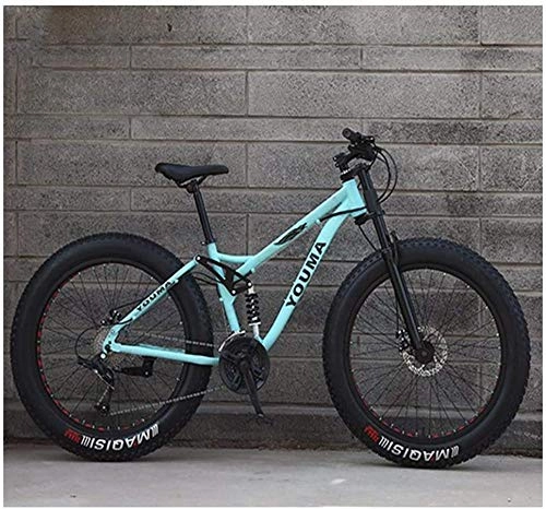Fat Tyre Bike : giyiohok Mountain Bikes 26 Inch Fat Tire for Adults Men Women Dual Suspension High-carbon Steel Mountain Bicycle with Dual Disc Brake All Terrain / Anti-Slip-24 Speed_Green