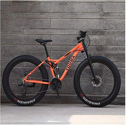 Fat Tyre Bike : giyiohok Mountain Bikes 26 Inch Fat Tire for Adults Men Women Dual Suspension High-carbon Steel Mountain Bicycle with Dual Disc Brake All Terrain / Anti-Slip-24 Speed_Orange