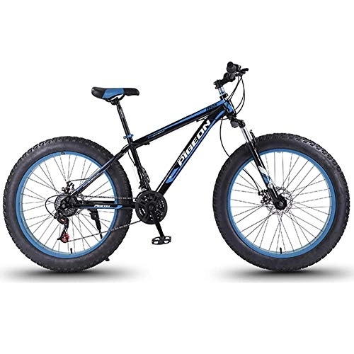 Fat Tyre Bike : GJZM 24 Speed Mountain Bikes, 27.5 Inch Fat Tire Mountain Trail Bike, High-carbon Steel Frame, Men's Womens All Terrain Mountain Bike with Dual Disc Brake, Blue