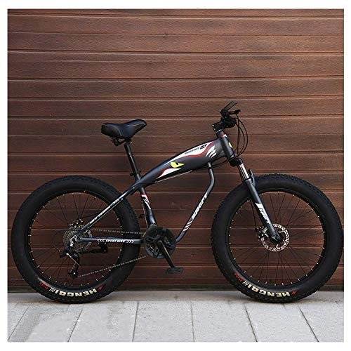 Fat Tyre Bike : GJZM 26 Inch Mountain Bikes, Fat Tire Hardtail Mountain Bike, Aluminum Frame Alpine Bicycle, Mens Womens Bicycle with Front Suspension, Black, 24 Speed Spoke