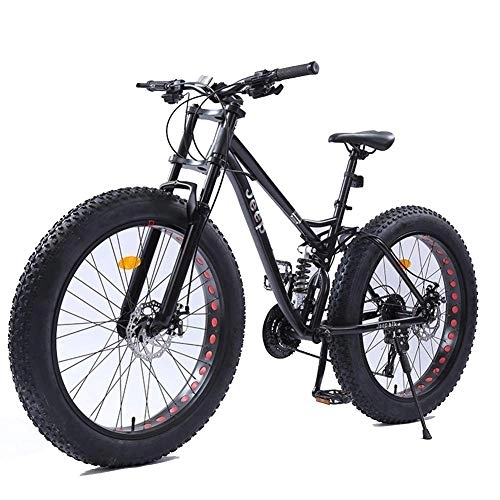 Fat Tyre Bike : GJZM 26 Inch Women Mountain Bikes, Dual Disc Brake Fat Tire Mountain Trail Bike, Hardtail Mountain Bike, Adjustable Seat Bicycle, High-carbon Steel Frame, Black, 21 Speed