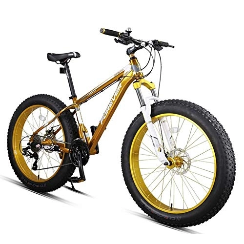 Fat Tyre Bike : GJZM 27-Speed Fat Tire Mountain Bikes, Adult 26 Inch All Terrain Mountain Bike, Aluminum Frame Hardtail Mountain Bike with Dual Disc Brake, Yellow