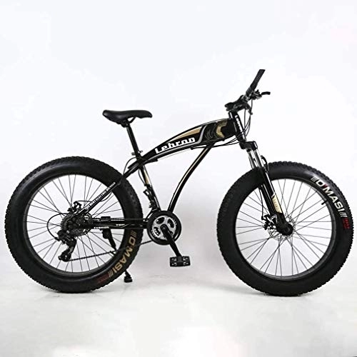 Fat Tyre Bike : GLJY Fat Tire Adult Mountain Bike, Lightweight High-Carbon Steel Frame Cruiser Bikes, Beach Snowmobile Mens Bicycle, Double Disc Brake 26 Inch Wheels, Black, 21speed