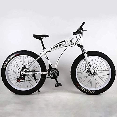 Fat Tyre Bike : GLJY Fat Tire Adult Mountain Bike, Lightweight High-Carbon Steel Frame Cruiser Bikes, Beach Snowmobile Mens Bicycle, Double Disc Brake 26 Inch Wheels, White, 21speed