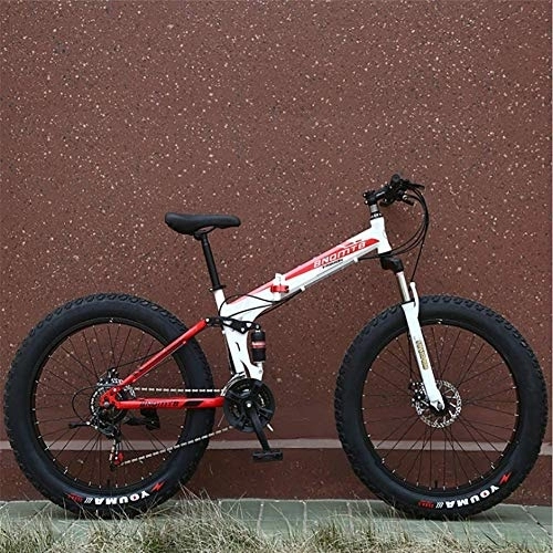 Fat Tyre Bike : GLJY Snow Bike Folding Double Shock Absorption Variable Speed Disc Brake Mountain Bike 26 Inch 4.0 Wide Wheel Fat Tire Mountain Bike Bicycle Adult, C, 24IN