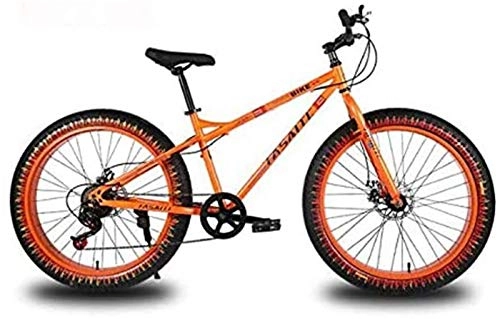 Fat Tyre Bike : GMZTT Unisex Bicycle 26 Inch Mountain Bicycle for Adults, Dual Disc Brake Fat Tire Mountain Trail Bicycle, Hardtail Mountain Bicycle, High-Carbon Steel Frame (Color : Orange, Size : 21 speed)