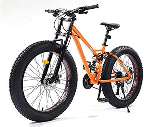 Fat Tyre Bike : GMZTT Unisex Bicycle 26 Inch Mountain Bikes, Fat Tire MBT Bicycle Bicycle Soft Tail, Full Suspension Mountain Bicycle, High-Carbon Steel Frame, Dual Disc Brake (Color : Yellow, Size : 27 speed)