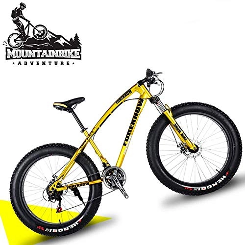 Fat Tyre Bike : GQQ 20-Inch Mountain Bike Tires, Variable Speed Bicycle Girls Hardtail MTB with Front Suspension and Disc Brakes, Frame Made of Carbon Steel, Black, 27 Speed, Gold