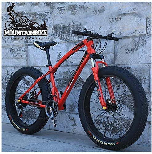 Fat Tyre Bike : GQQ 20-Inch Mountain Bike Tires, Variable Speed Bicycle Girls Hardtail MTB with Front Suspension and Disc Brakes, Frame Made of Carbon Steel, Black, 27 Speed, Red