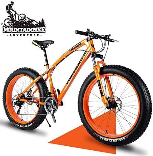Fat Tyre Bike : GQQ 26 inch Hardtail MTB with Front Suspension Disc Brakes, Adult Mountain Bike, Variable Speed Bicycle Frames Made of Carbon Steel, Orange Spoke, 24 Speed, Orange Spoke, 24 Speed