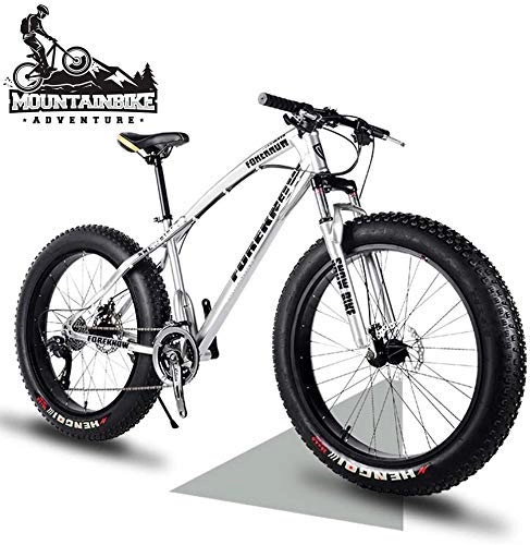Fat Tyre Bike : GQQ 26 inch Hardtail MTB with Front Suspension Disc Brakes, Adult Mountain Bike, Variable Speed Bicycle Frames Made of Carbon Steel, Orange Spoke, 24 Speed, Silver Spoke