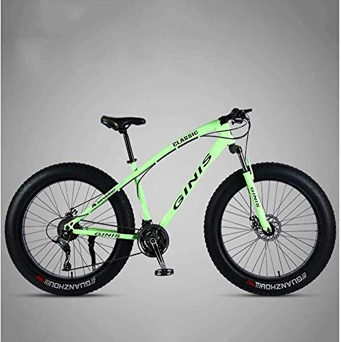 Fat Tyre Bike : GQQ 26-Inch Mountain Bikes, Dual Disc Brakes Fat Tire Mountain Bike Trail, Variable Speed Bicycle, Adjustable Seat Bicycle, High-Carbon, Black, 24 Speed Spoke, Green