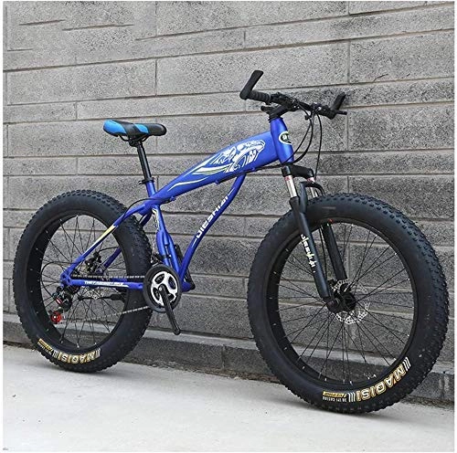 Fat Tyre Bike : GQQ Adult Mountain Bike, Mens Girls Bicycles, Hardtail MTB Disc Brakes, Variable Speed Bicycle Frame Made of Carbon Steel, Big Tire Bike, Blue B, 26 inch 21 Speed, Blue D