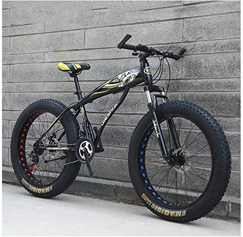 Fat Tyre Bike : GQQ Adult Mountain Bike, Mens Girls Bicycles, Hardtail MTB Disc Brakes, Variable Speed Bicycle Frame Made of Carbon Steel, Big Tire Bike, Blue B, 26 inch 21 Speed, Yellow C