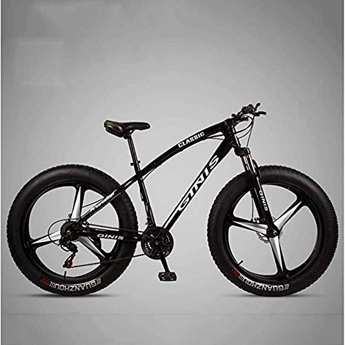 Fat Tyre Bike : GQQ Hardtail Mountain Biking, High-Carbon Steel Frame 4.0 Fat Tire Mountain Bike Trail, Variable Speed Bicycle with Hydraulic Disc, White, 21 Speed, Black