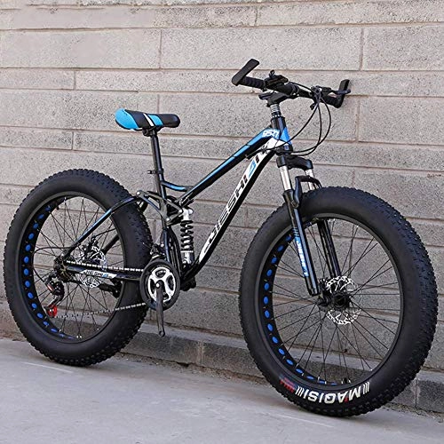 Fat Tyre Bike : GQQ Mountain Bike, 24Inch Snow / Beach / Mountain Bikes Fat Tire Dual Disc Brake Big Wheels Bicycle High-Carbon Steel Frame, 21 Speed