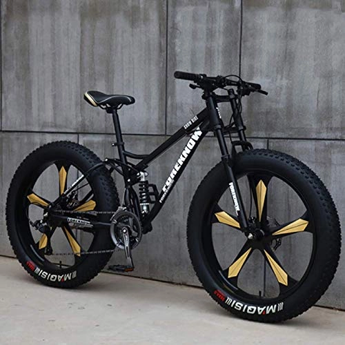 Fat Tyre Bike : GQQ Mountain Bike, Beach / Mountain Bikes All Terrain Integral Wheels Trail Bike 26 inch Wheels Dual Disc Brake Bicycle, Black, 21 Speed