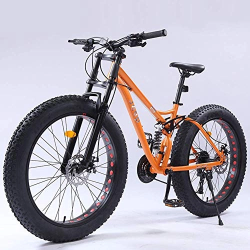Fat Tyre Bike : GQQ Mountain Bike, Fat Tire Mountain Bikes Mens Womens High-Carbon Steel Frame Dual Disc Brake Unisex All Terrain Anti-Slip Bicycle 26 inch Wheels, Orange, 27 Speed