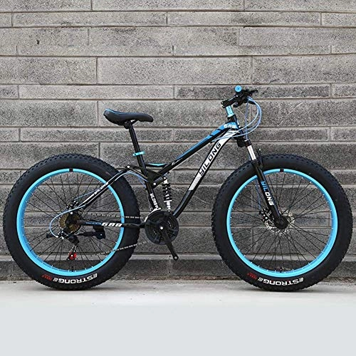 Fat Tyre Bike : GQQ Mountain Bike, Mens Womens Mountain Bikes High-Carbon Steel Frame Dual Disc Brake Mountain Bike All Terrain Anti-Slip Bicycle, 21 Speed