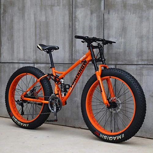 Fat Tyre Bike : GQQ Mountain Bikes, 24"26 inch Fat Tire Hardtail Variable Speed Bicycle, Dual Suspension Frame and Suspension Fork All Terrain Mountain Bike, Black, 26 inch 24 Speed, Orange