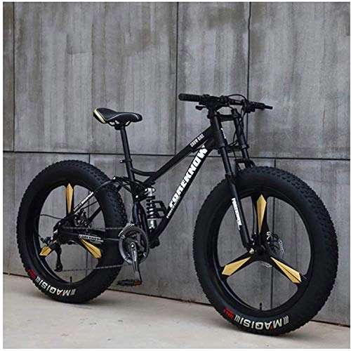 Fat Tyre Bike : GQQ Mountain Bikes, 26 inch 4.0 Fat Tire Hardtailvariable Speed Bicycle, Dual Suspension Frame and Suspension Fork All Terrain Mountain, White, 21 Speed, Black