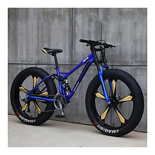 Fat Tyre Bike : GUHUIHE 26 Inch Wheel 27 Speed Adult Mountain Fat Bike Variable Speed Road Bicycle Off-road Snowmobile Men Outdoor Ride MTB (Color : Blue 5 knife wheel, Size : 21 Speed)