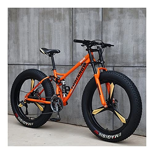 Fat Tyre Bike : GUHUIHE 26 Inch Wheel 27 Speed Adult Mountain Fat Bike Variable Speed Road Bicycle Off-road Snowmobile Men Outdoor Ride MTB (Color : Orange 3 knife wheel, Size : 21 Speed)