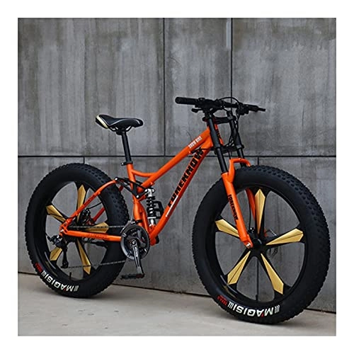 Fat Tyre Bike : GUHUIHE 26 Inch Wheel 27 Speed Adult Mountain Fat Bike Variable Speed Road Bicycle Off-road Snowmobile Men Outdoor Ride MTB (Color : Orange 5 knife wheel, Size : 21 Speed)