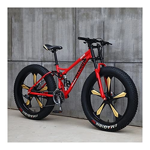 Fat Tyre Bike : GUHUIHE 26 Inch Wheel 27 Speed Adult Mountain Fat Bike Variable Speed Road Bicycle Off-road Snowmobile Men Outdoor Ride MTB (Color : Red 5 knife wheel, Size : 21 Speed)
