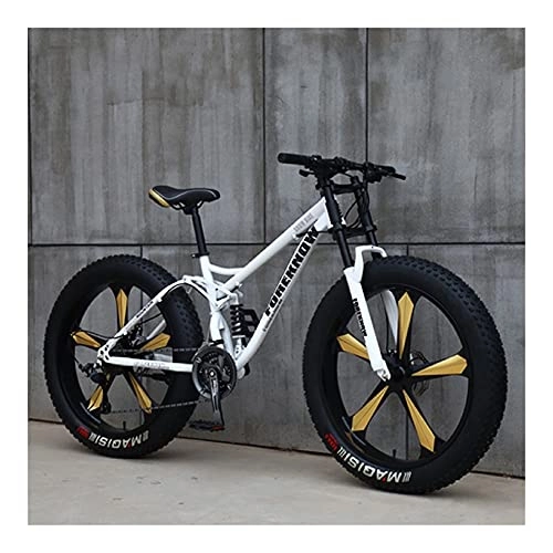Fat Tyre Bike : GUHUIHE 26 Inch Wheel 27 Speed Adult Mountain Fat Bike Variable Speed Road Bicycle Off-road Snowmobile Men Outdoor Ride MTB (Color : White 5 knife wheel, Size : 27 Speed)