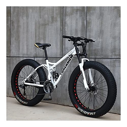 Fat Tyre Bike : GUHUIHE 26 Inch Wheel 27 Speed Adult Mountain Fat Bike Variable Speed Road Bicycle Off-road Snowmobile Men Outdoor Ride MTB (Color : White Spoke wheel, Size : 21 Speed)