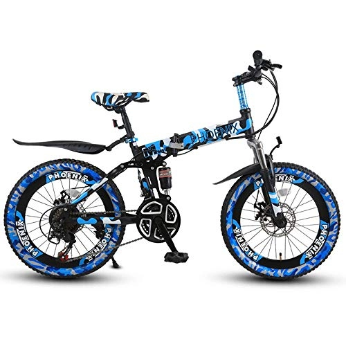 Fat Tyre Bike : GUI-Mask SDZXCFoldable Bicycle Mountain Bike Speed Shock Absorber Disc Brake Boy Primary School Children 20 Inch